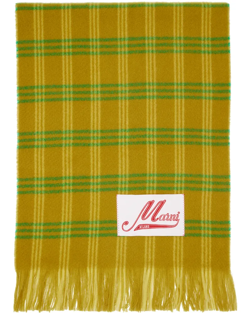 Marni Khaki Check Scarf Chv38