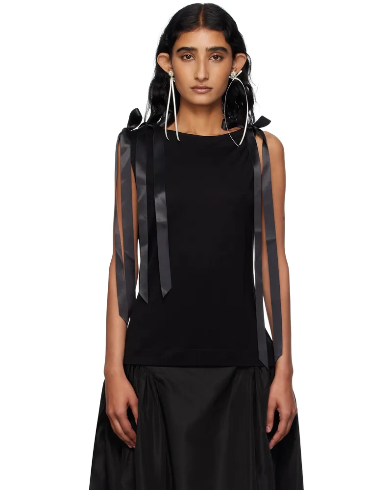 Simone Rocha Black Bow Ribbon Tail Tank Top Black