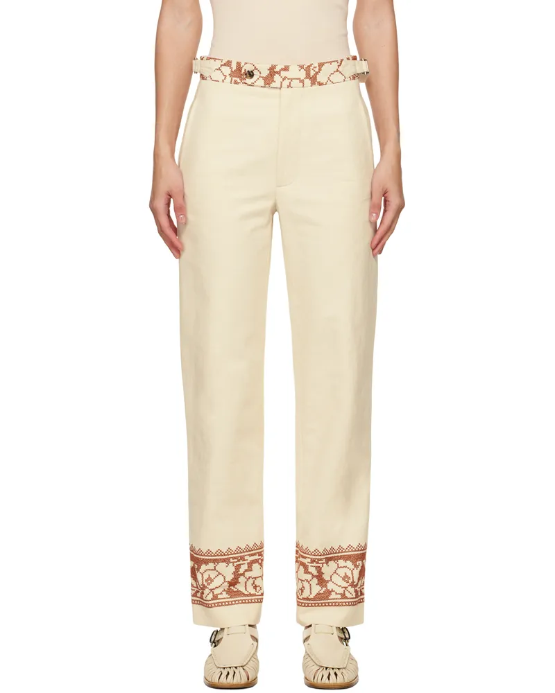 BODE Off-White Rose Garland Trousers Brown