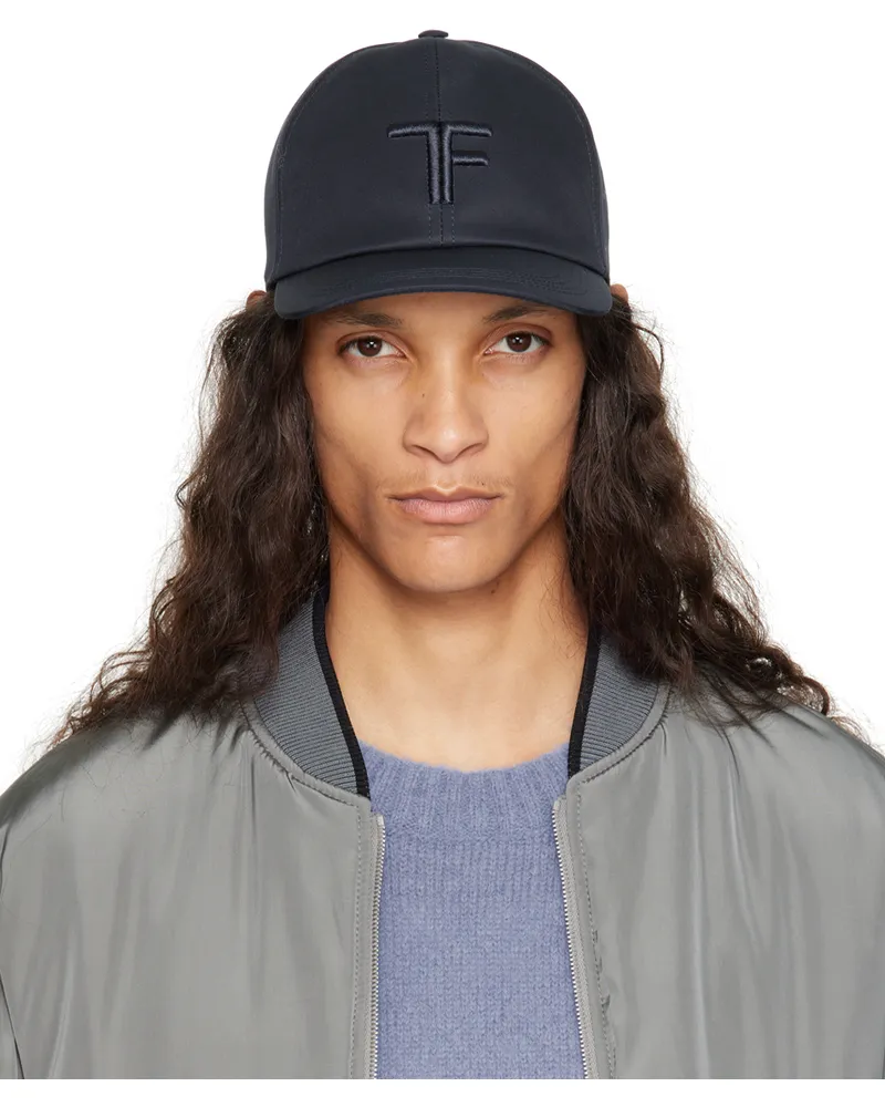 Tom Ford Navy Canvas & Smooth Leather Cap Navy
