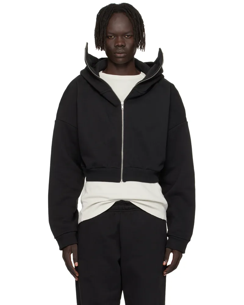 Entire Studios Black Cropped Full Zip Hoodie Soot