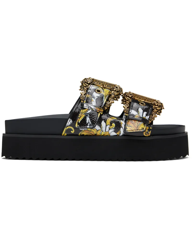 Versace Jeans Black Outline Barocco Arizona Sandals Eg89