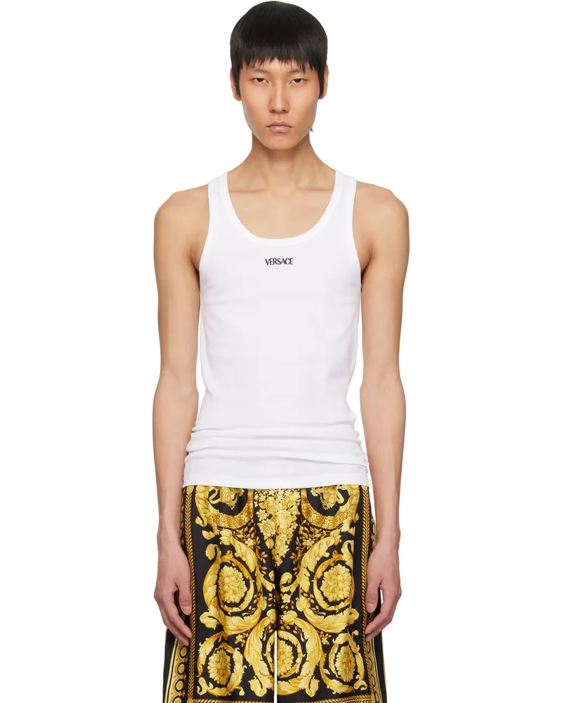 Versace White Logo Ribbed Tank Top 1w000-optical