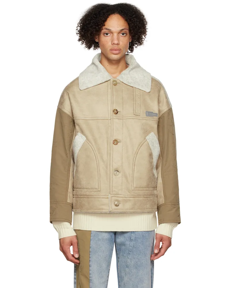 Feng Chen Wang Tan Reversible Faux-Shearling Jacket Khaki