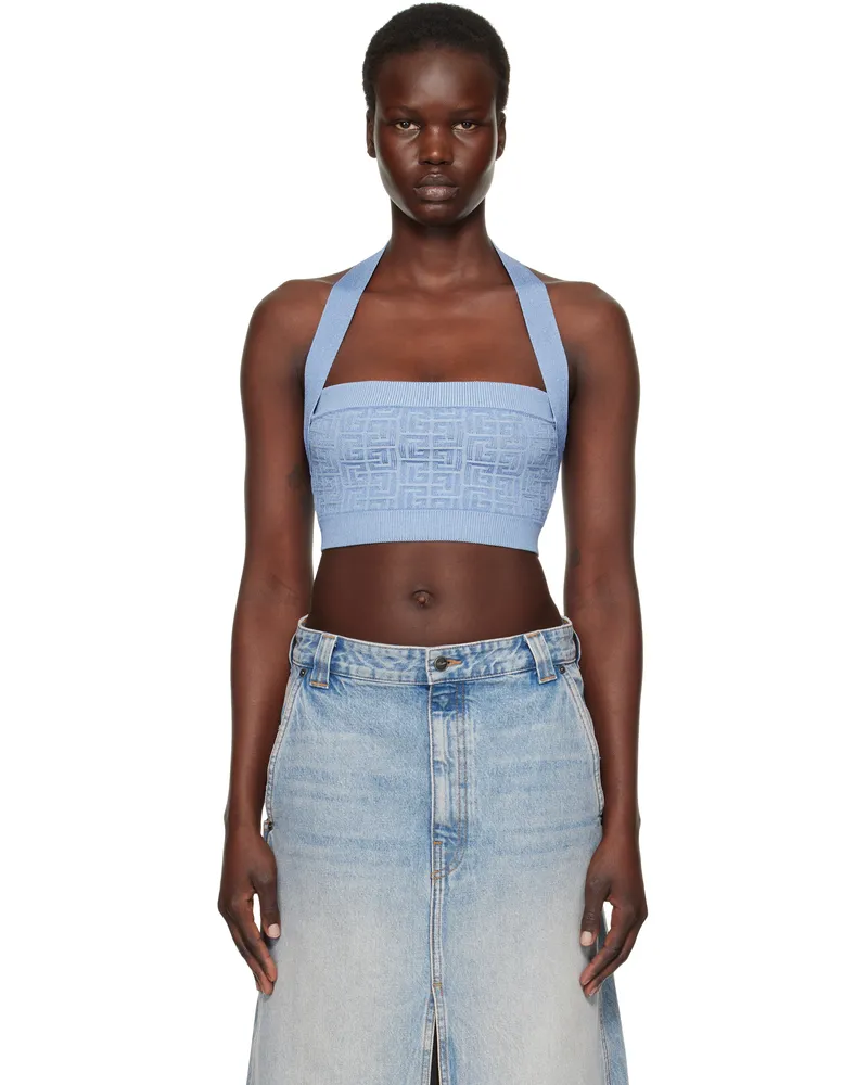 Balmain Blue PB Labyrinth Monogram Top Spb