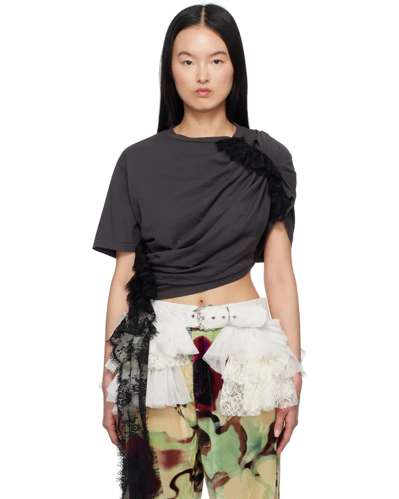 Collina Strada Gray Lace Eva T-shirt Charcoal