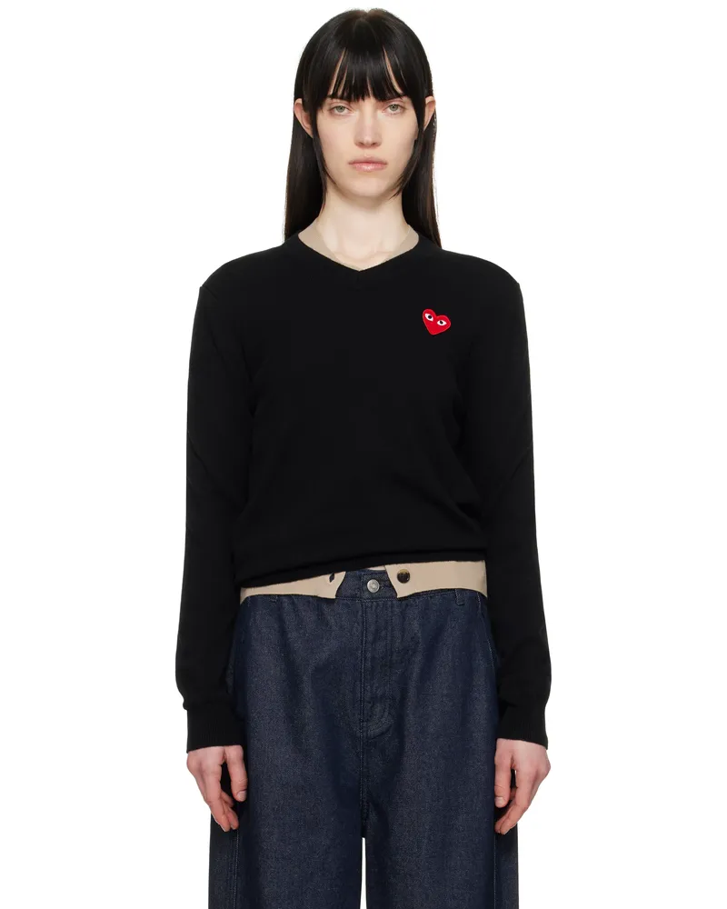 Comme des Garçons Black Red Heart V-Neck Sweater 1