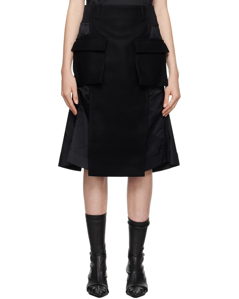 Sacai Black Paneled Midi Skirt 001