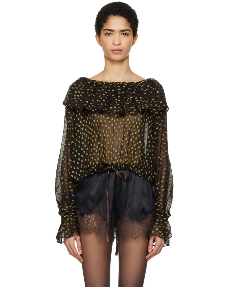BODE Black Stadium Dot Blouse Bkmlt