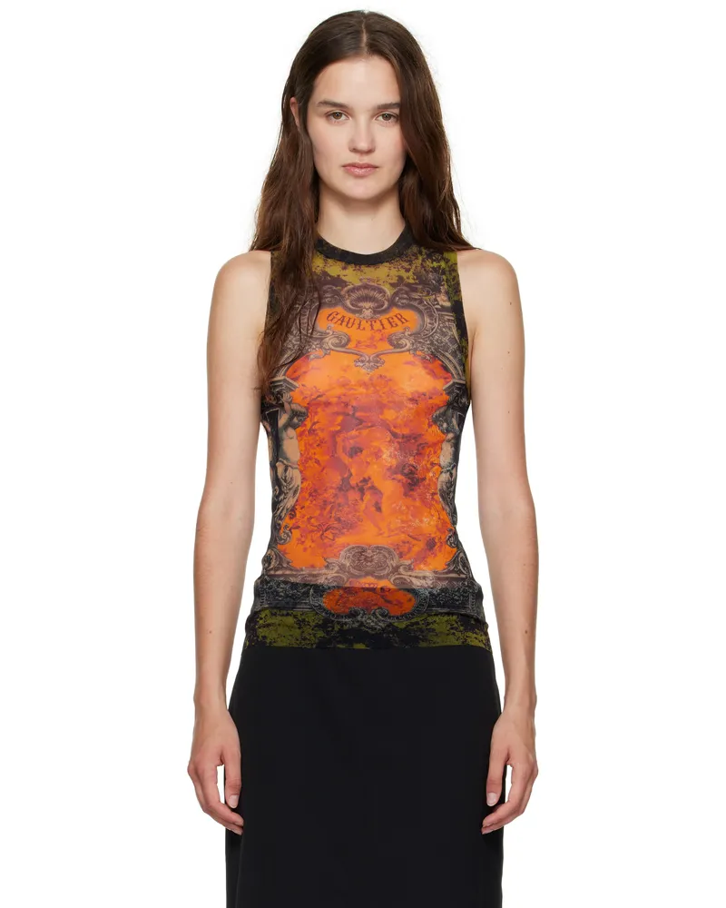 Jean Paul Gaultier Khaki & Orange 'The Médaillon' Tank Top 004115