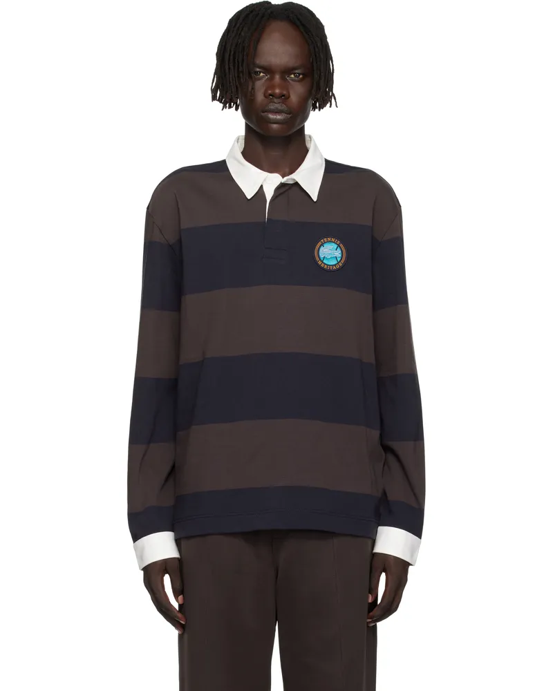 Lacoste Brown & Navy Relaxed Fit Striped Rugby Polo Abysm