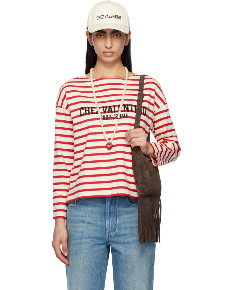 Valentino Garavani Red & Off-White Striped Jersey Cotton T-shirt As0