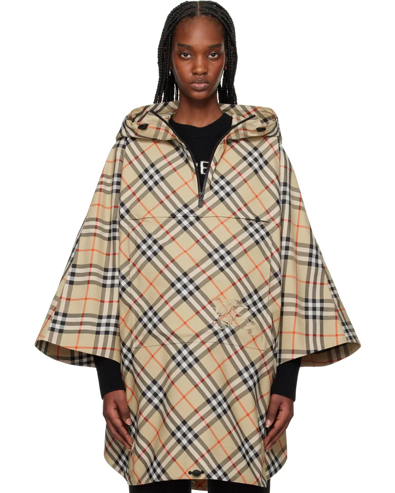 Burberry Beige Packaway Check Twill Cape Jacket Sand