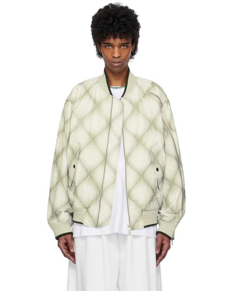 Dries van Noten White & Gray Duck Canvas Bomber Jacket Cement