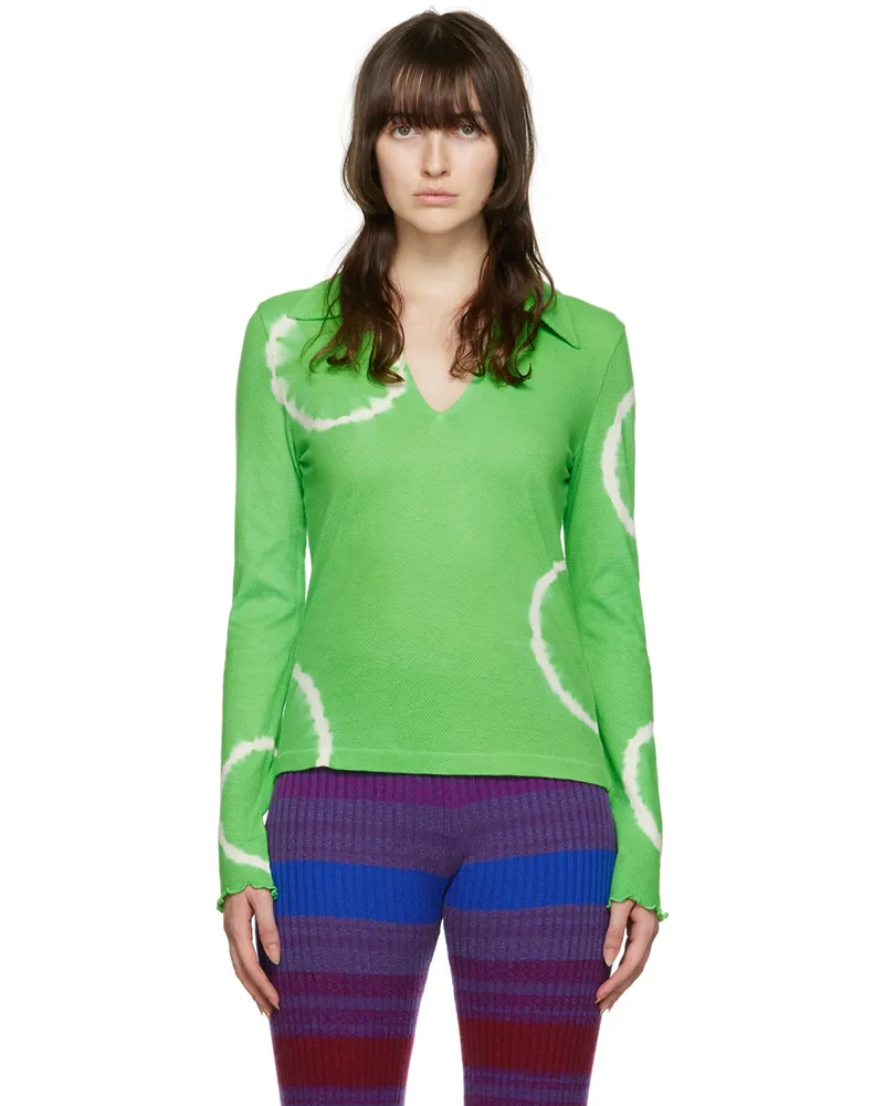 The Elder Statesman Green Tie-Dye Polo White