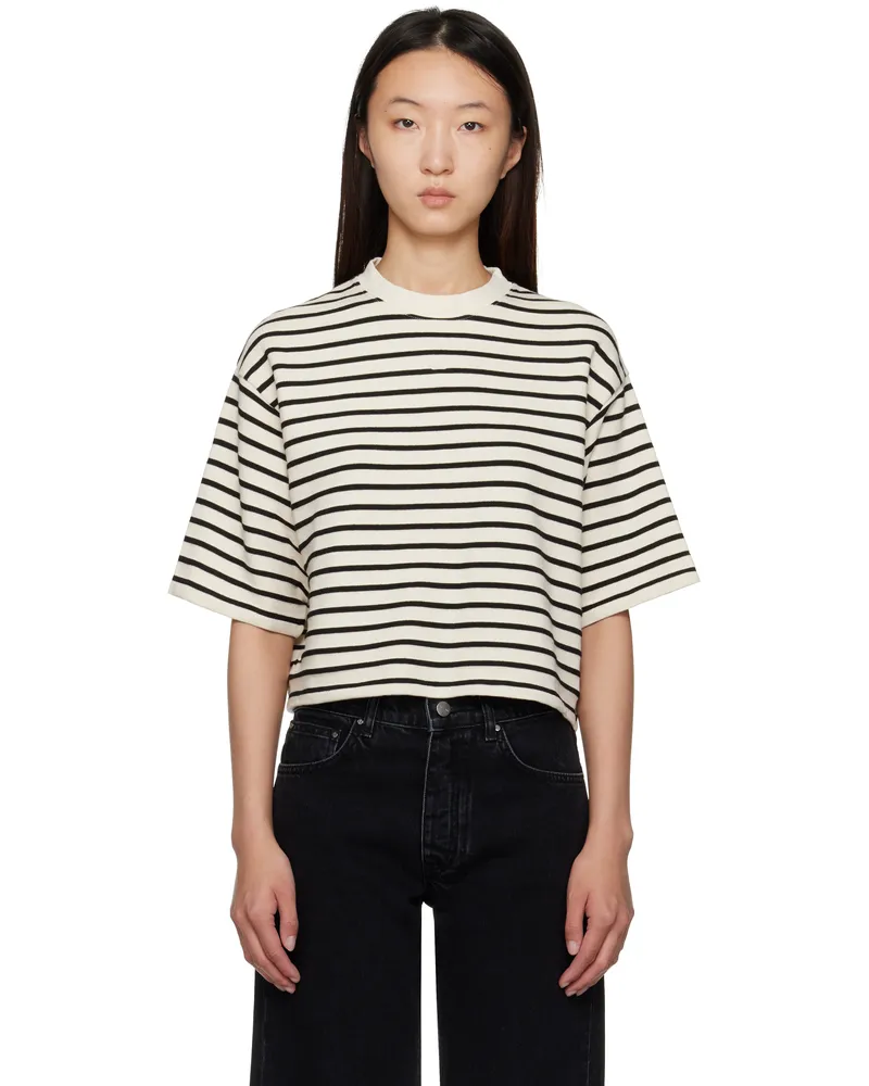 Anine Bing Off-White & Black Myers Cropped T-shirt White