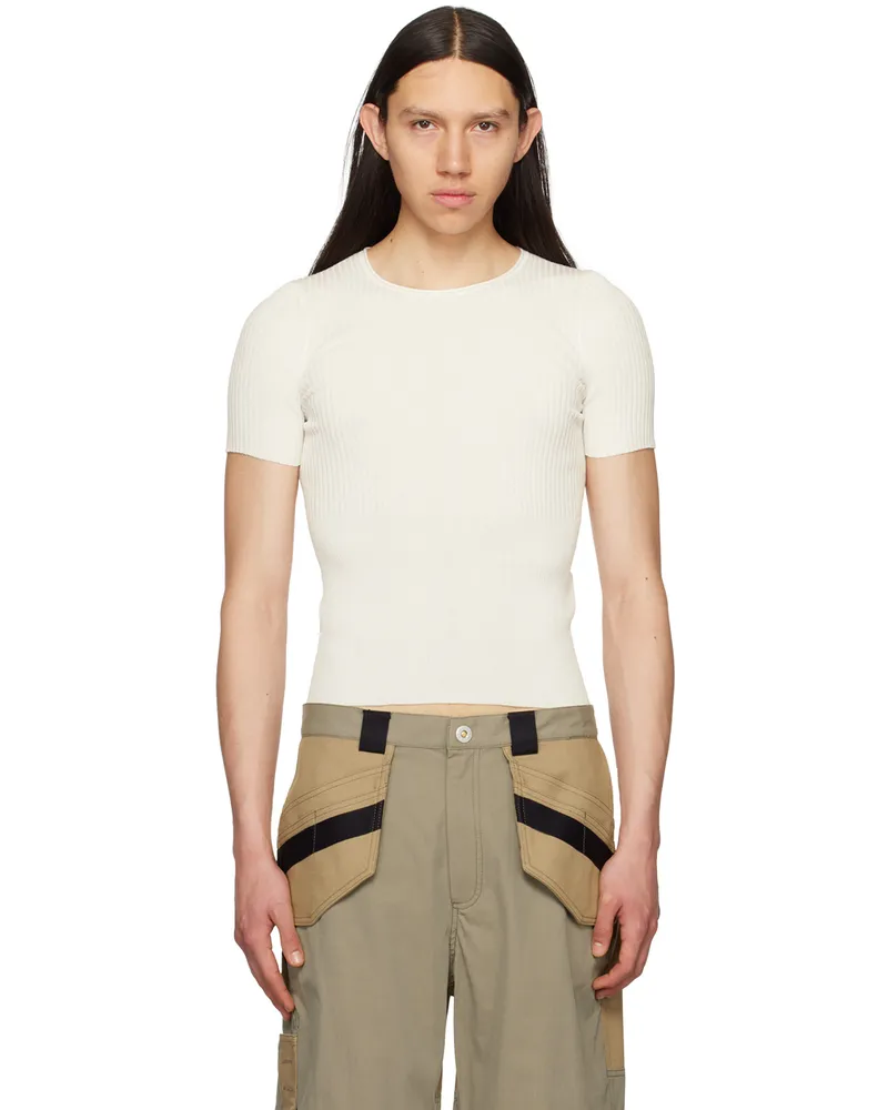 Dion Lee White Gradient Rib T-Shirt Ivory