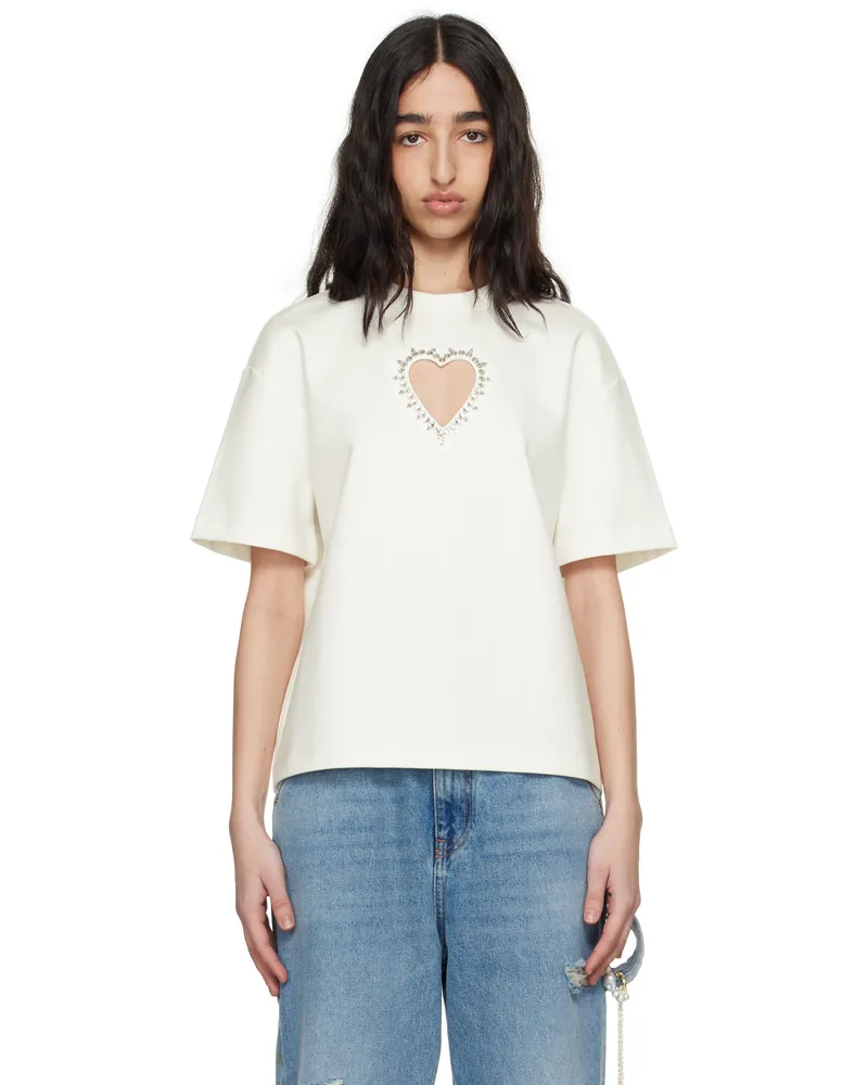 Area White Crystal Heart Cutout Relaxed T-shirt Off