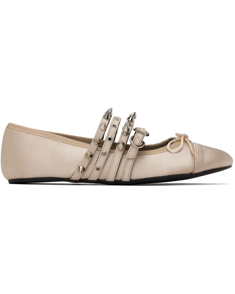 ABRA Beige Spike Ballerina Flats Pink