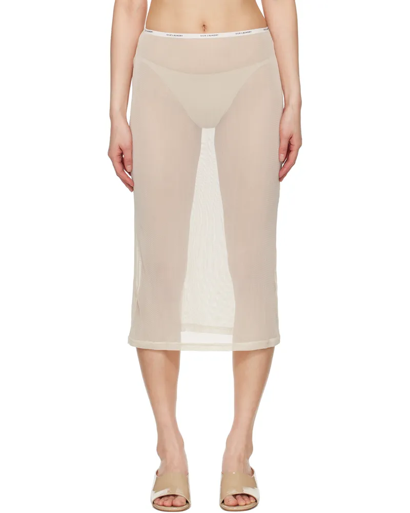 Silk Laundry Beige Mesh Midi Skirt Hazelnut