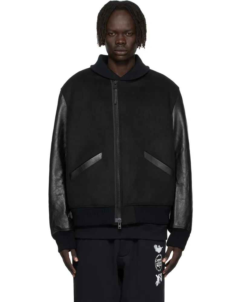 Y-3 Black Letterman Bomber Jacket Black