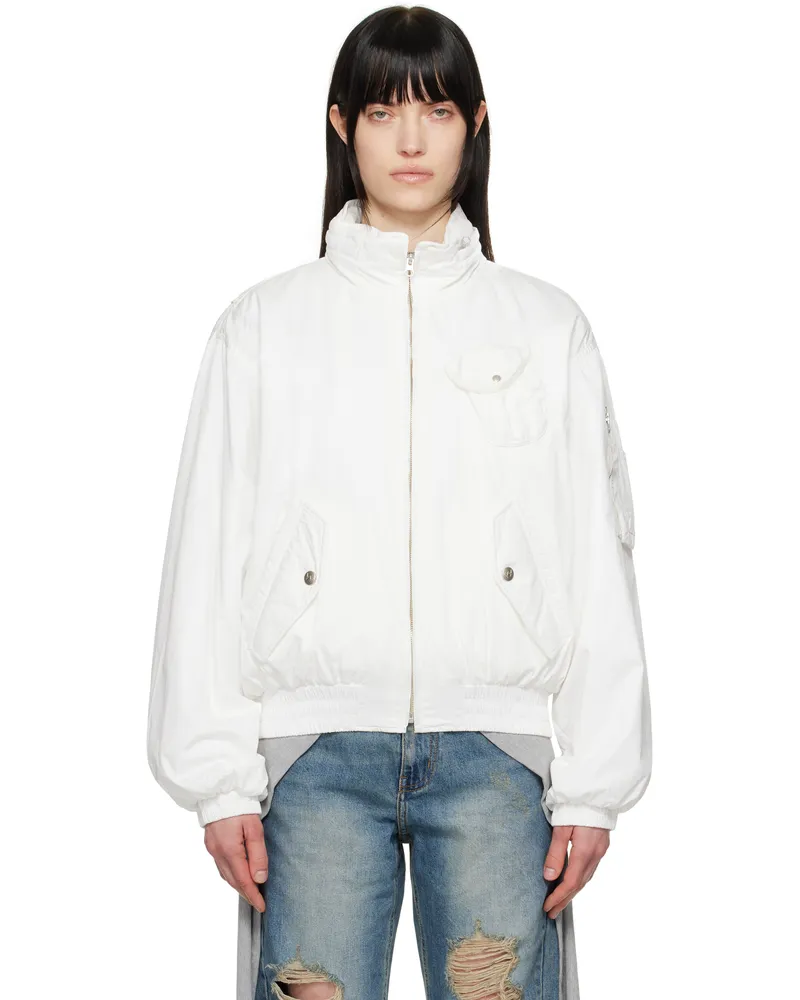 OPEN YY White Cotton Cargo Bomber Jacket White