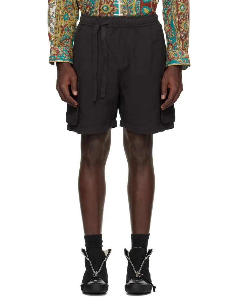 maharishi Black Hemp Cargo Asym Track Shorts Black