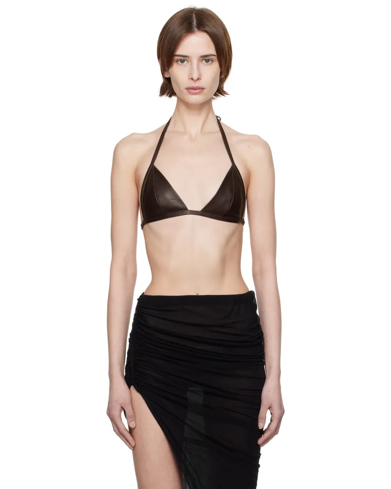 Rick Owens Brown Hollywood Waxy Lamb Leather Bra 14