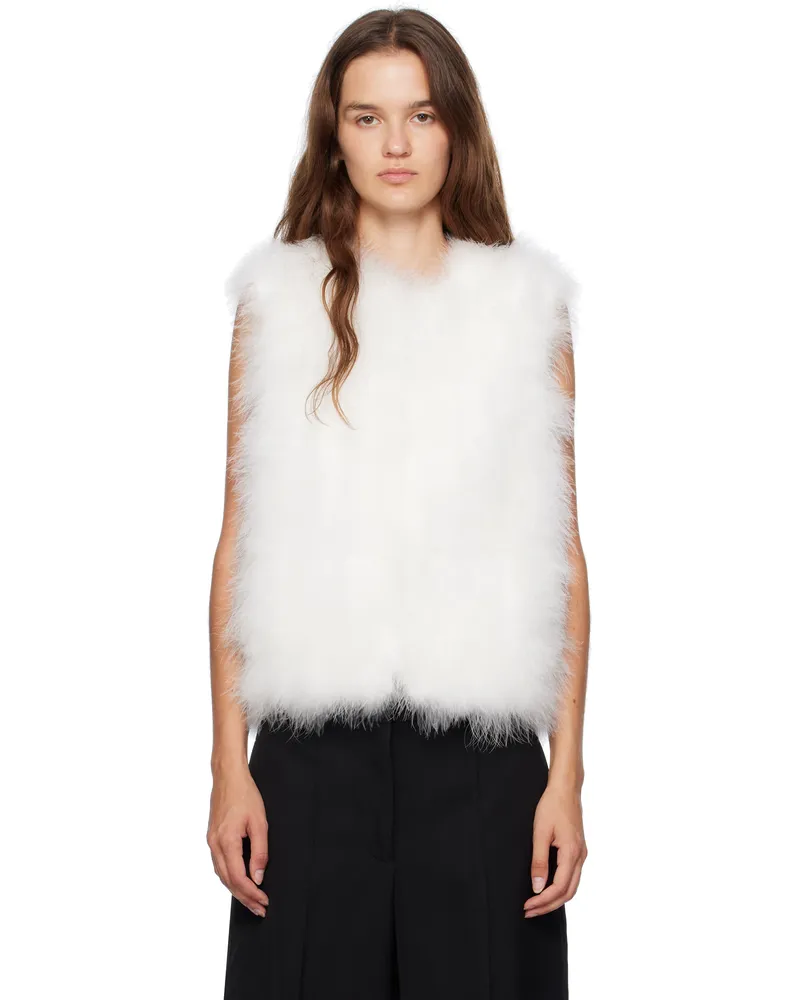 Yves Salomon White Cropped Feather Vest A1006