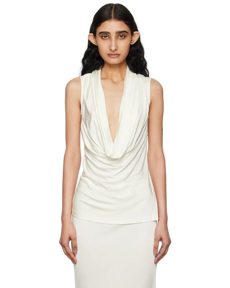 Helmut Lang Off-White Cowl Neck Tank Top Creme