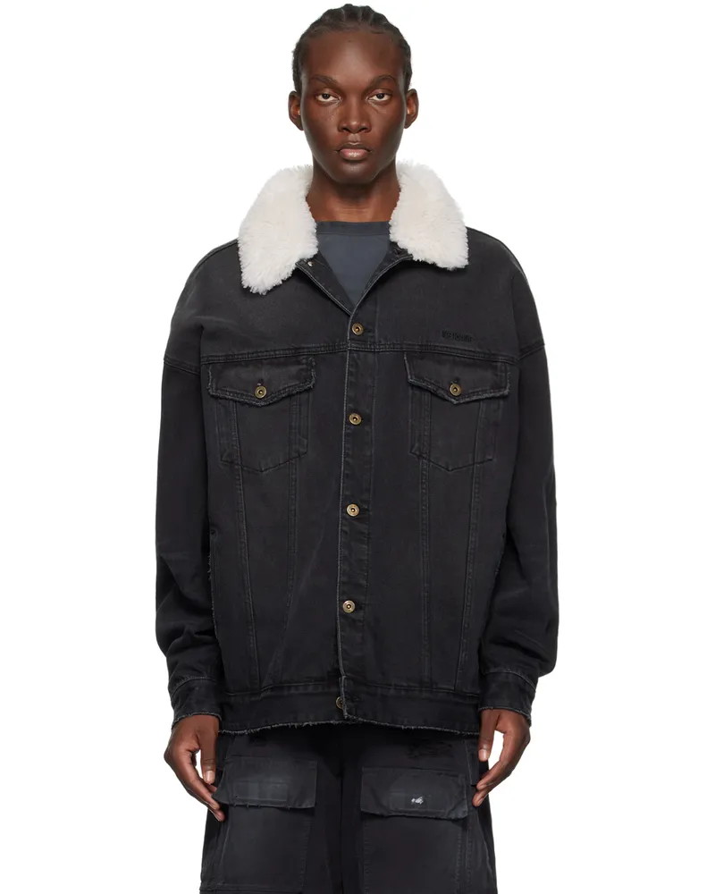 WE 11 DONE Black Fur Detail Oversized Denim Jacket Black