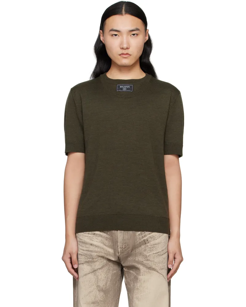 Balmain Green Knit Two Collar T-shirt 7em