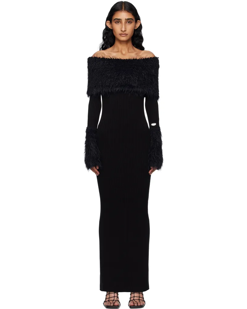 Jean Paul Gaultier Black Viscose Ribbed & Hairy Maxi Dress 00