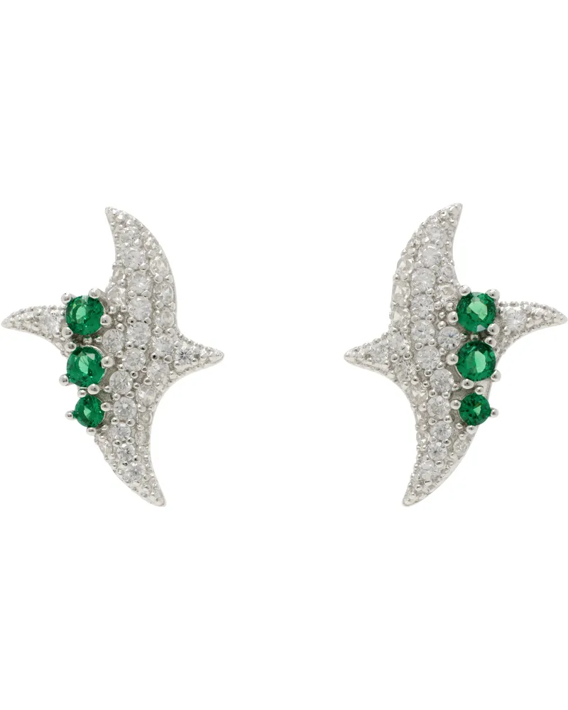 Collina Strada Silver & Green Twister Earrings Emerald