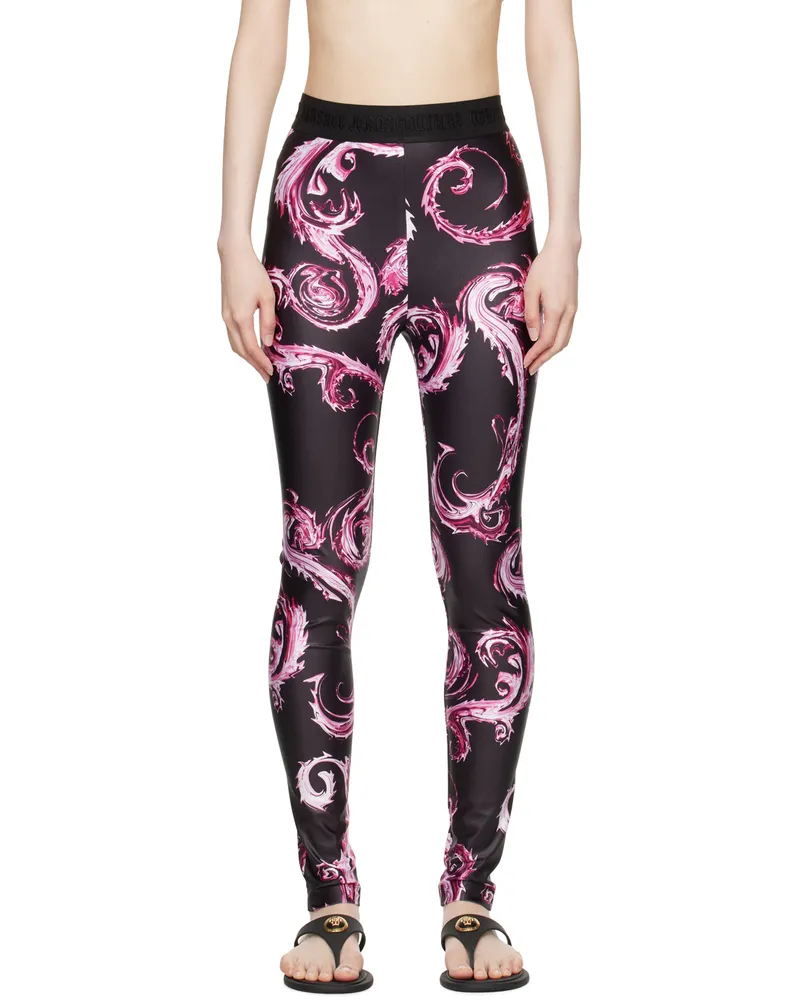 Versace Jeans Black & Pink Chromo Couture Leggings Eqy2