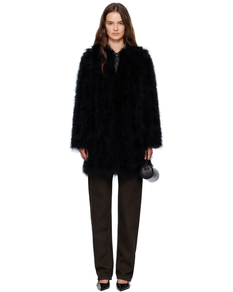 Yves Salomon Black Long Feather Coat C99