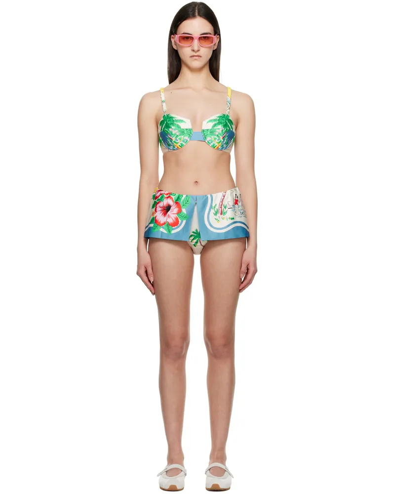 Anna Sui Multicolor Satin Bikini Blue