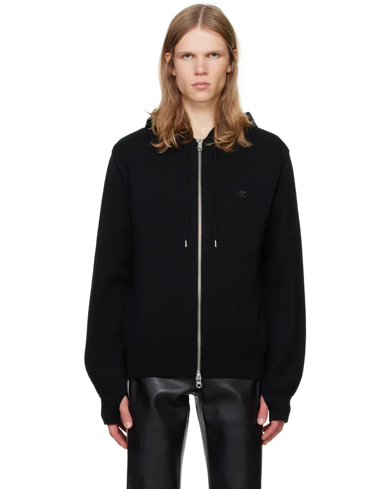 Courrèges Black Zipped Wool Hoodie 9999