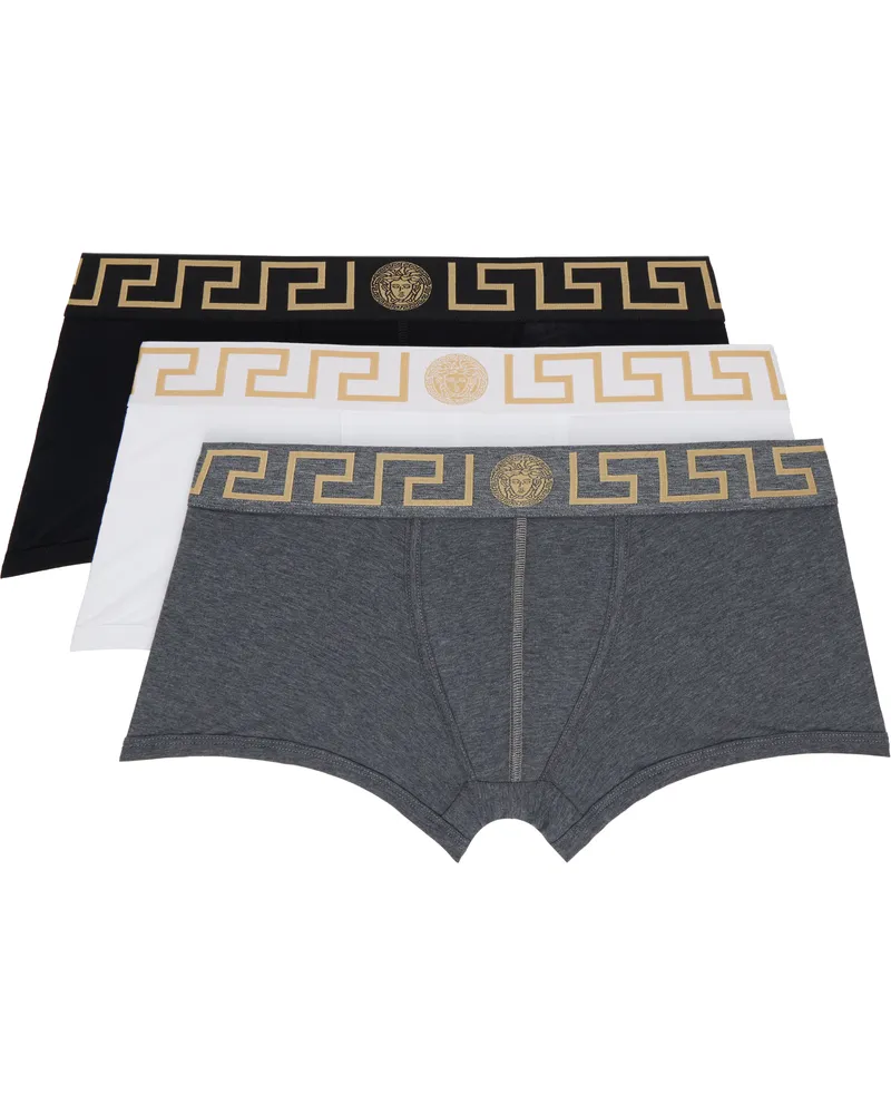 Versace Three-Pack Multicolor Greca Border Boxer Briefs A3278-black+grey+whi