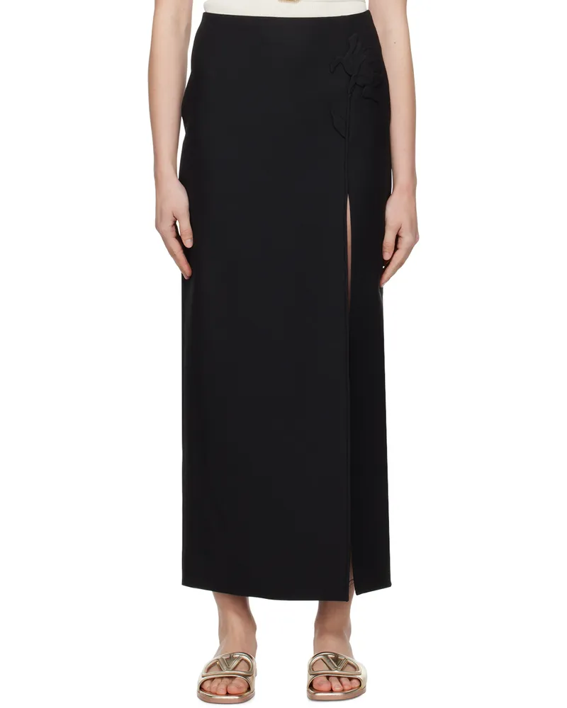 Valentino Garavani Black Floral Maxi Skirt 0no