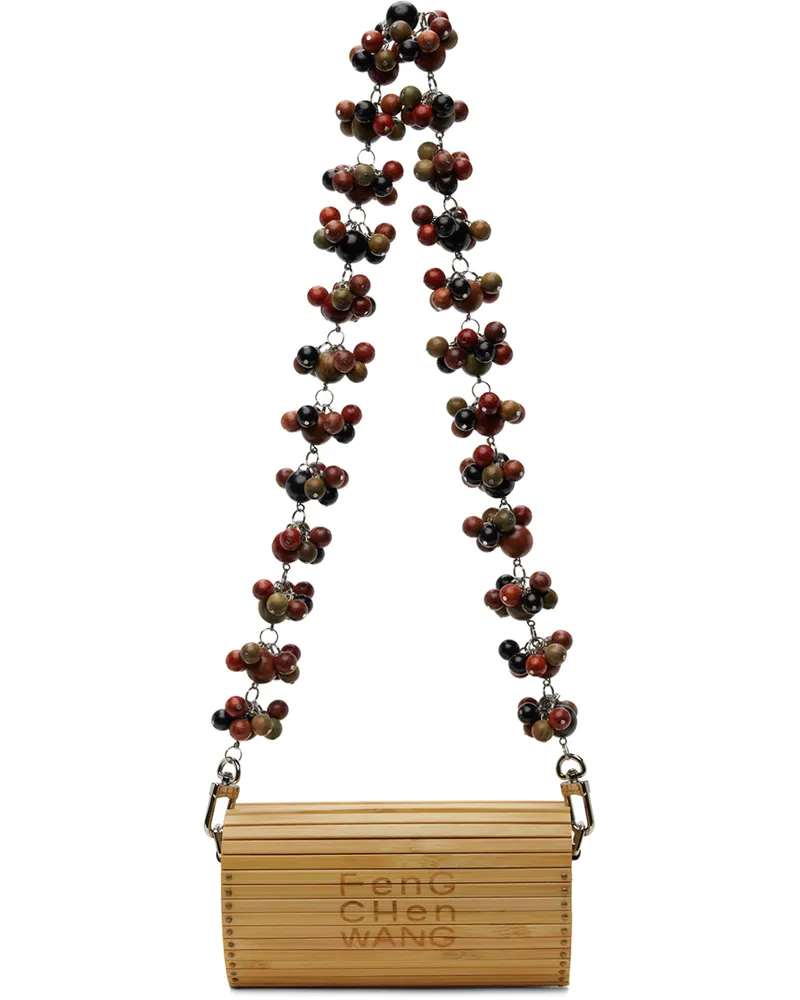 Feng Chen Wang Beige Beaded Heart Shaped Bamboo Bag Bamboo
