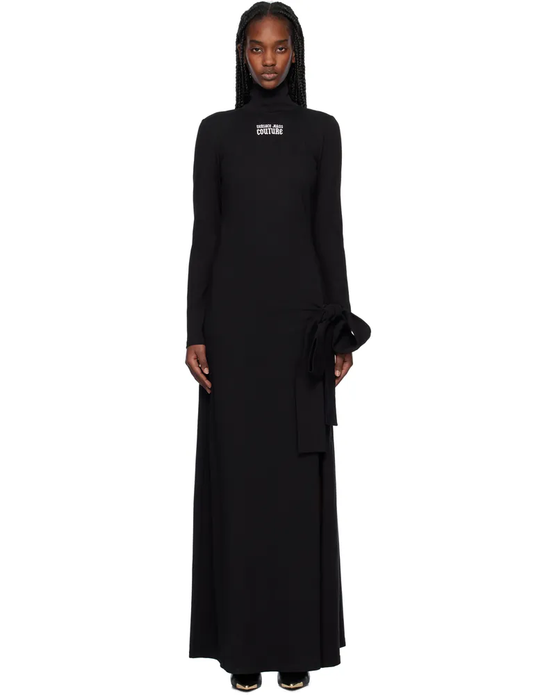 Versace Jeans Black Gothic Logo Maxi Dress E899