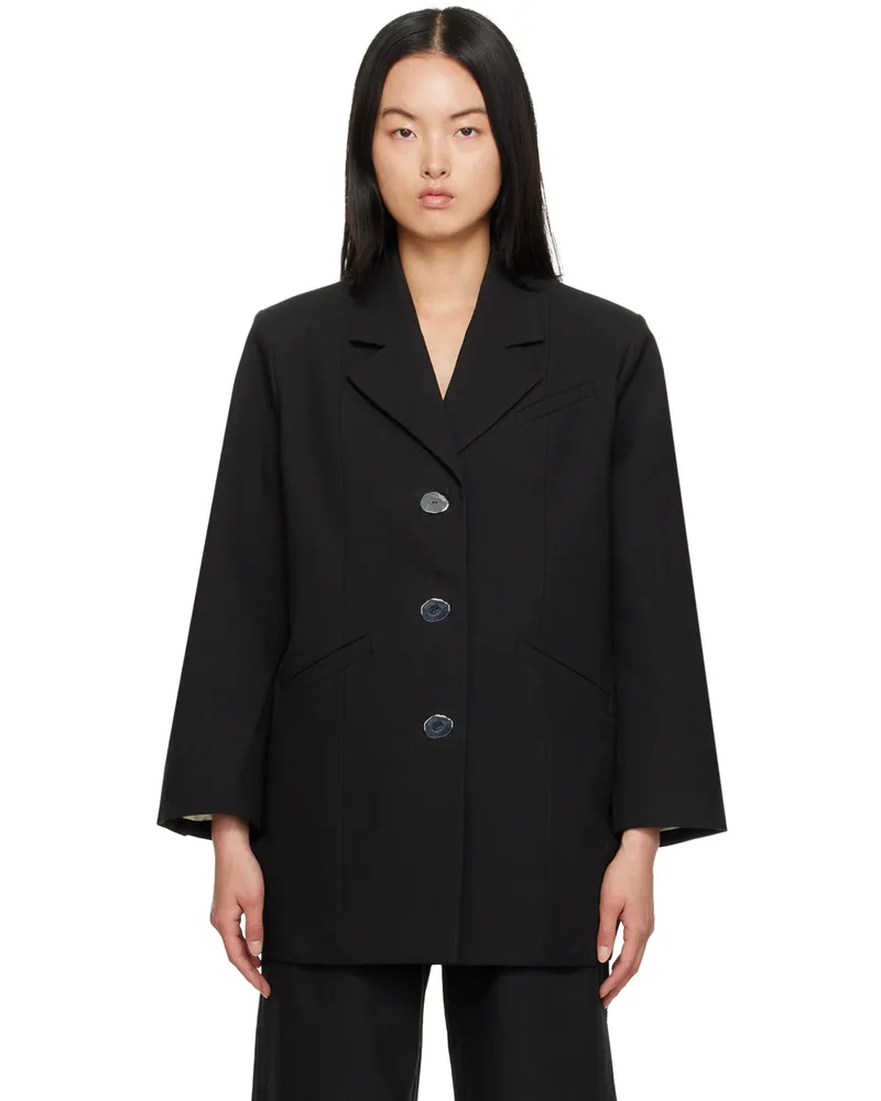 Ganni Black Three-Button Blazer 099