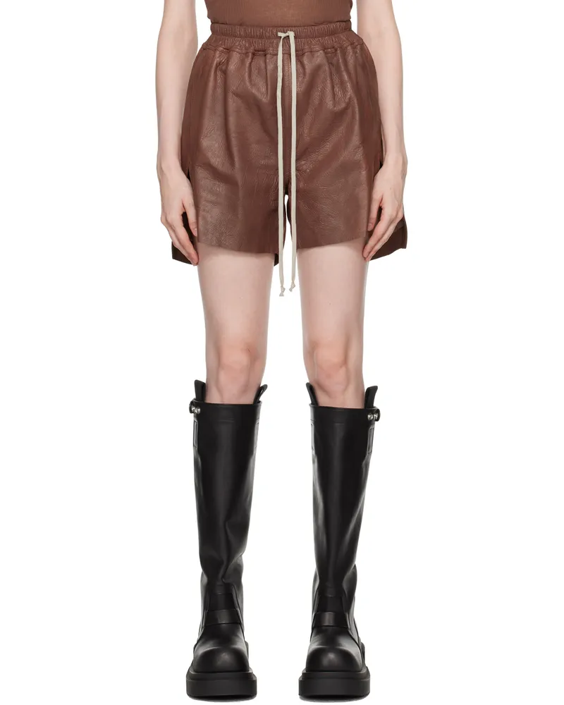 Rick Owens Brown Porterville Blister Leather Shorts 93