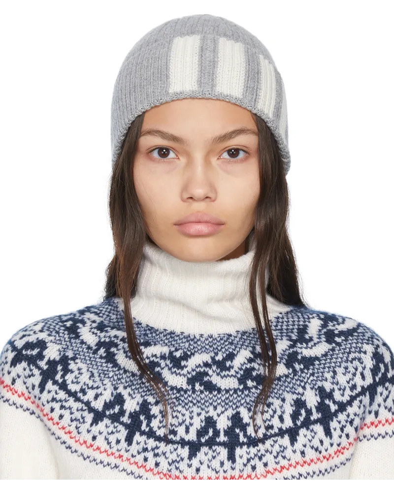 Thom Browne Gray Cashmere 4-Bar Beanie Lt