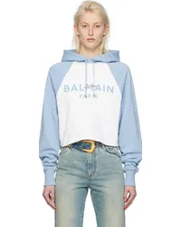 Balmain Blue & White Raglan Hoodie Grw