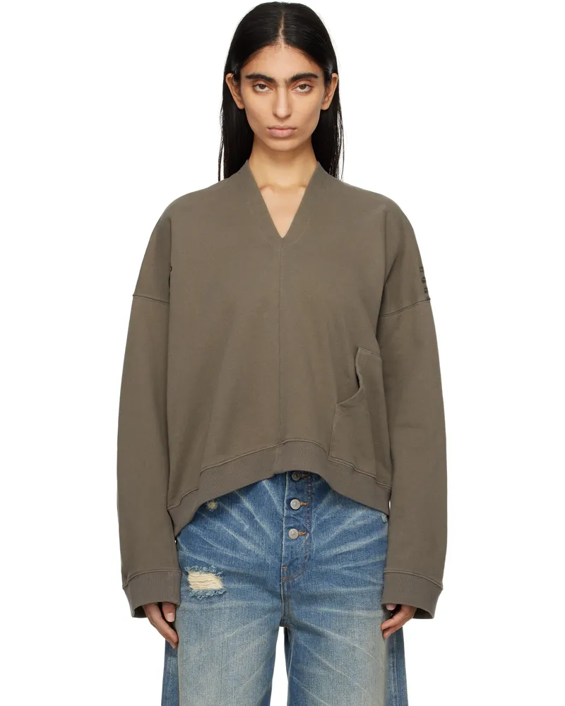 Maison Margiela Brown V-Neck Logo Sweatshirt 812