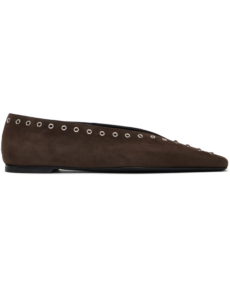 Totême Brown Suede Lace-Up Ballerina Flats Pepper