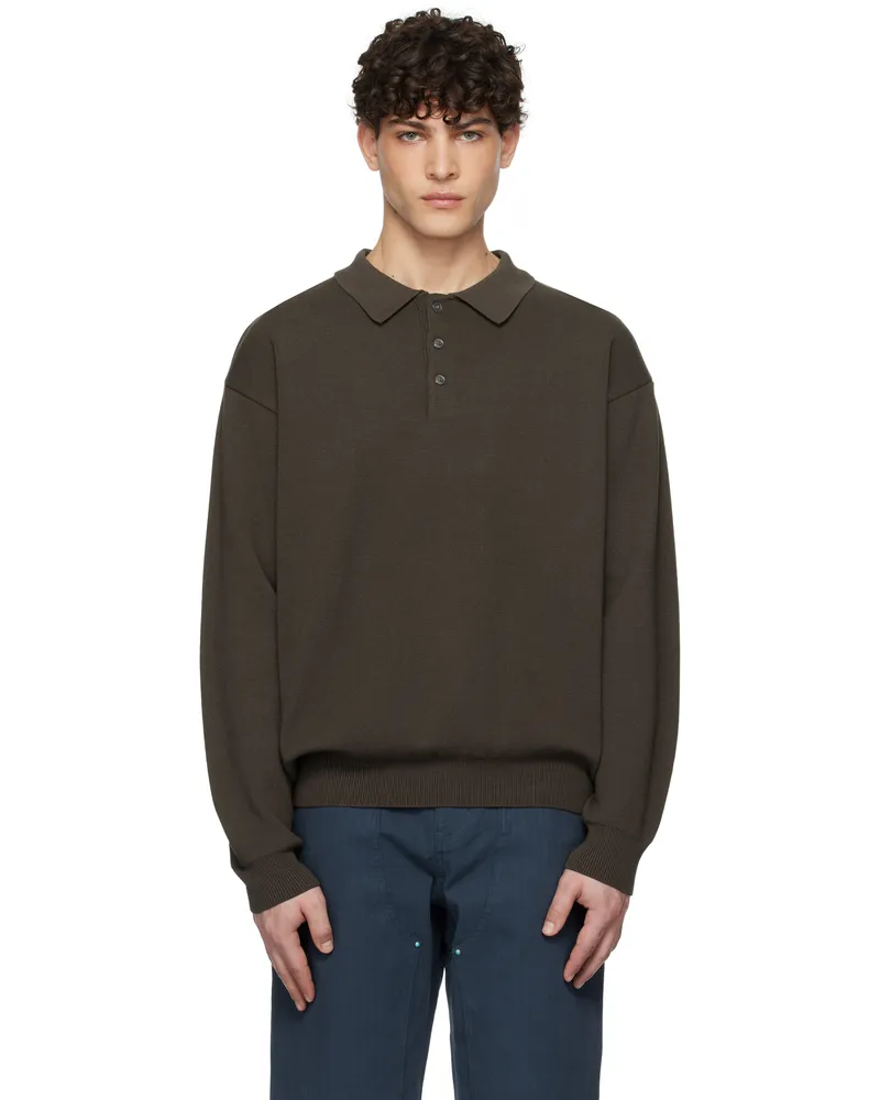 Uniform Bridge Brown Collar L/S Knit Polo Brown