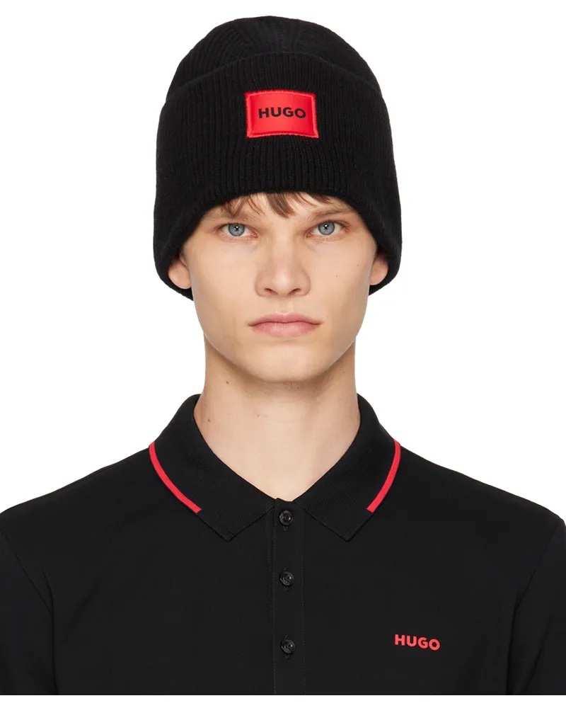 HUGO BOSS Black Patch Beanie 001-black
